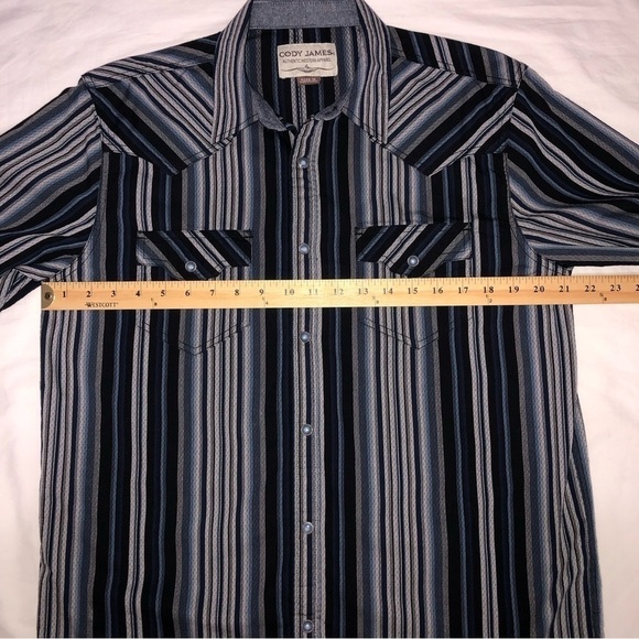 Cody James Mens Size Medium Western Cowboy Shirt Snaps Long Sleeve Blue Striped - Picture 5 of 9
